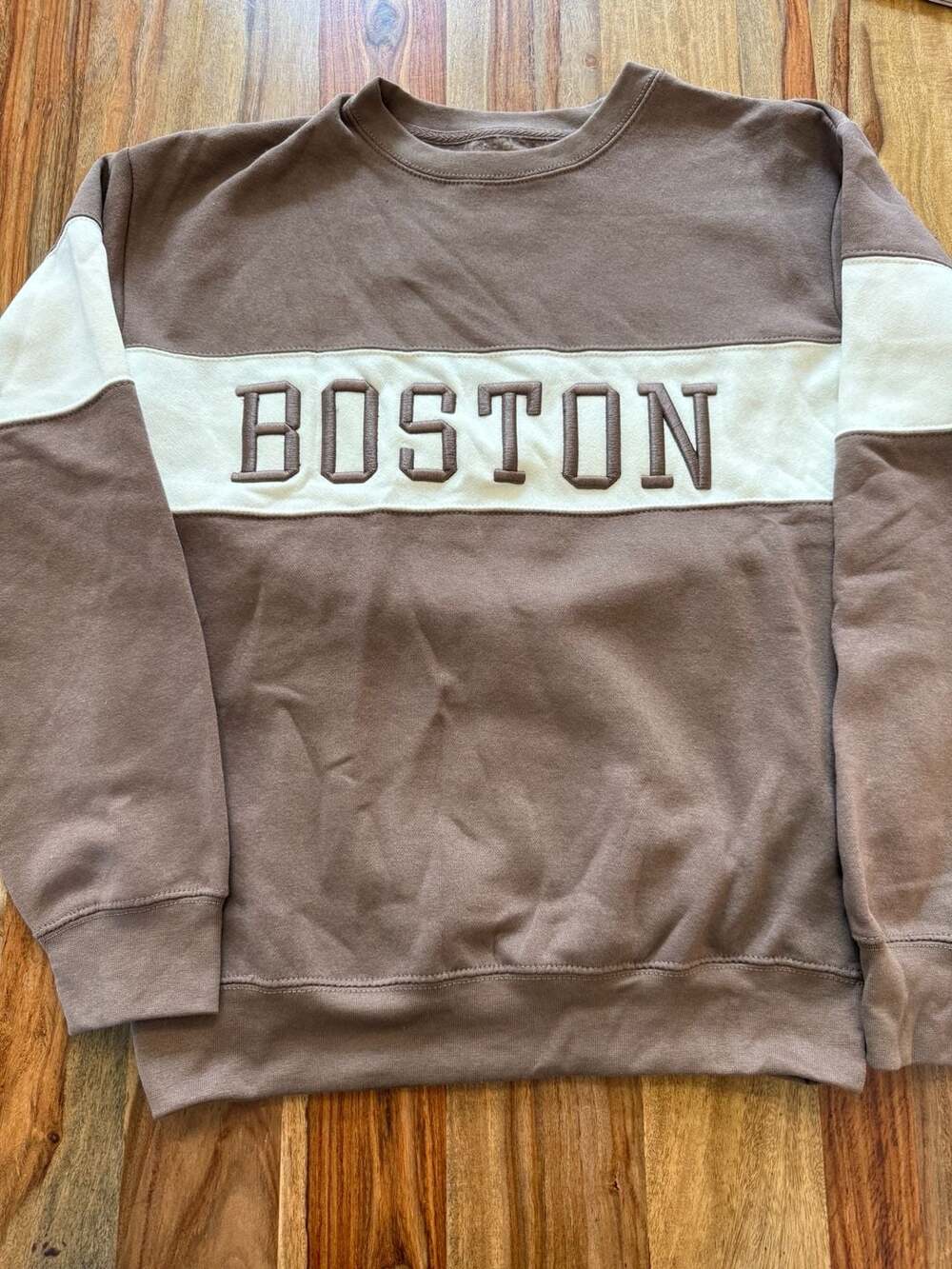 Boston Sweatshirt Brown Cream Block Pullover Crewneck